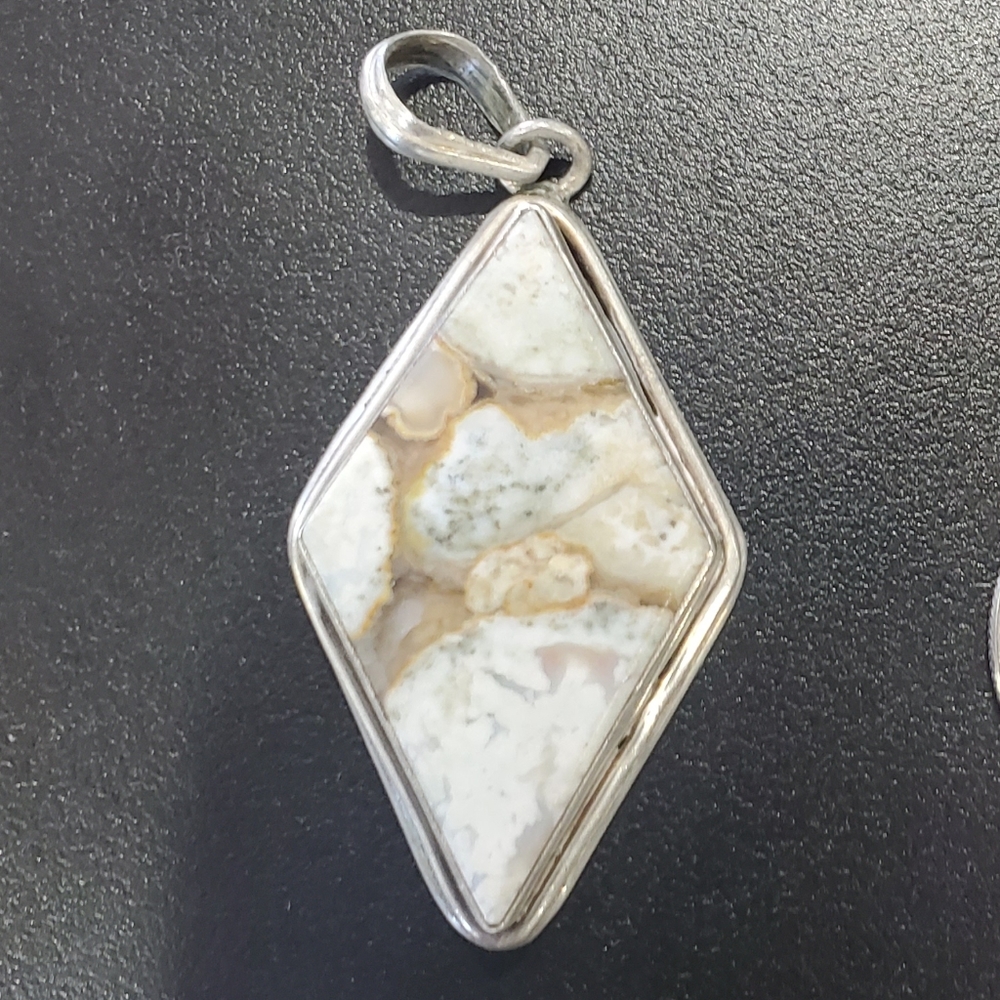 Necklace Pendant Sterling Silver 925 Natural Stone Jewelry (BROWN MARBLE DESIGN)